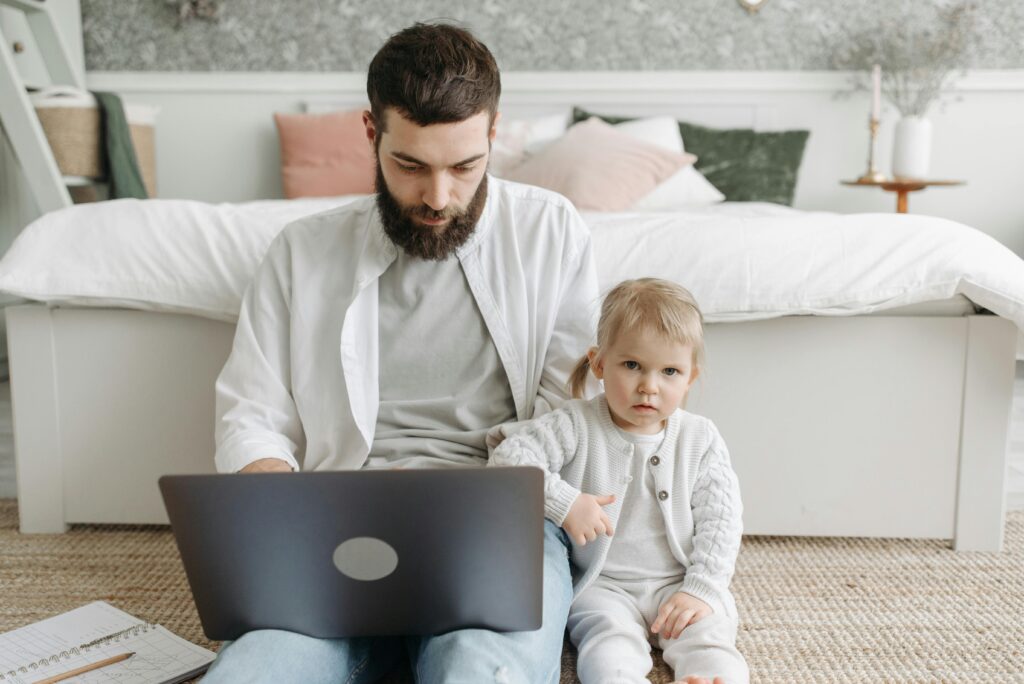 parent working from home with child